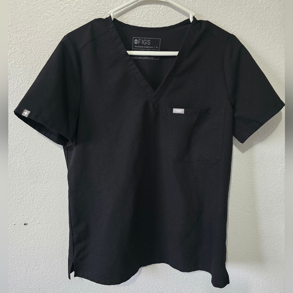 Figs Technical Collection V-Neck Short Sleeve Scrubs Top Black Size XS